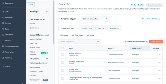 Screenshot of hubspot console