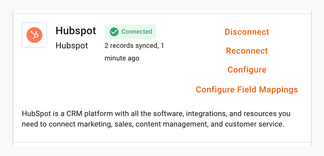 Screenshot of successful hubspot sync