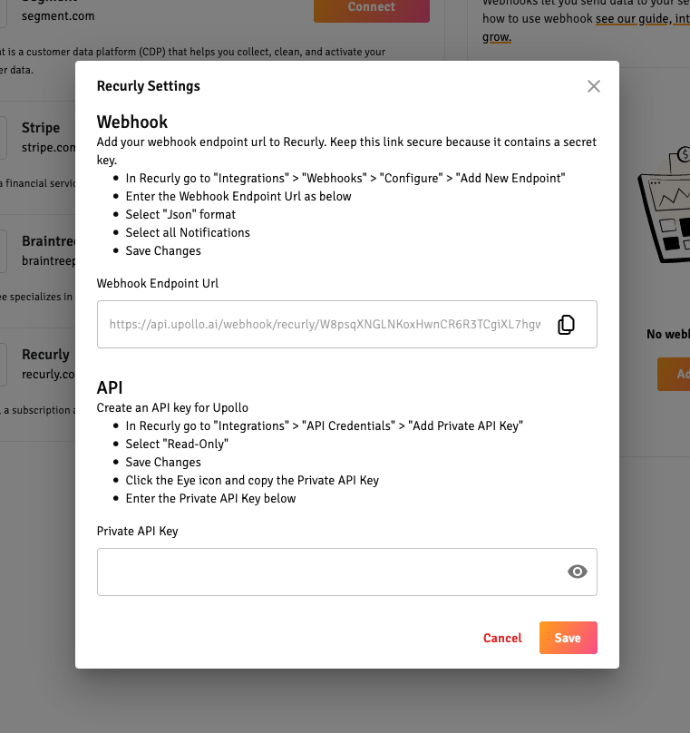 screenshot of braintree connection flow