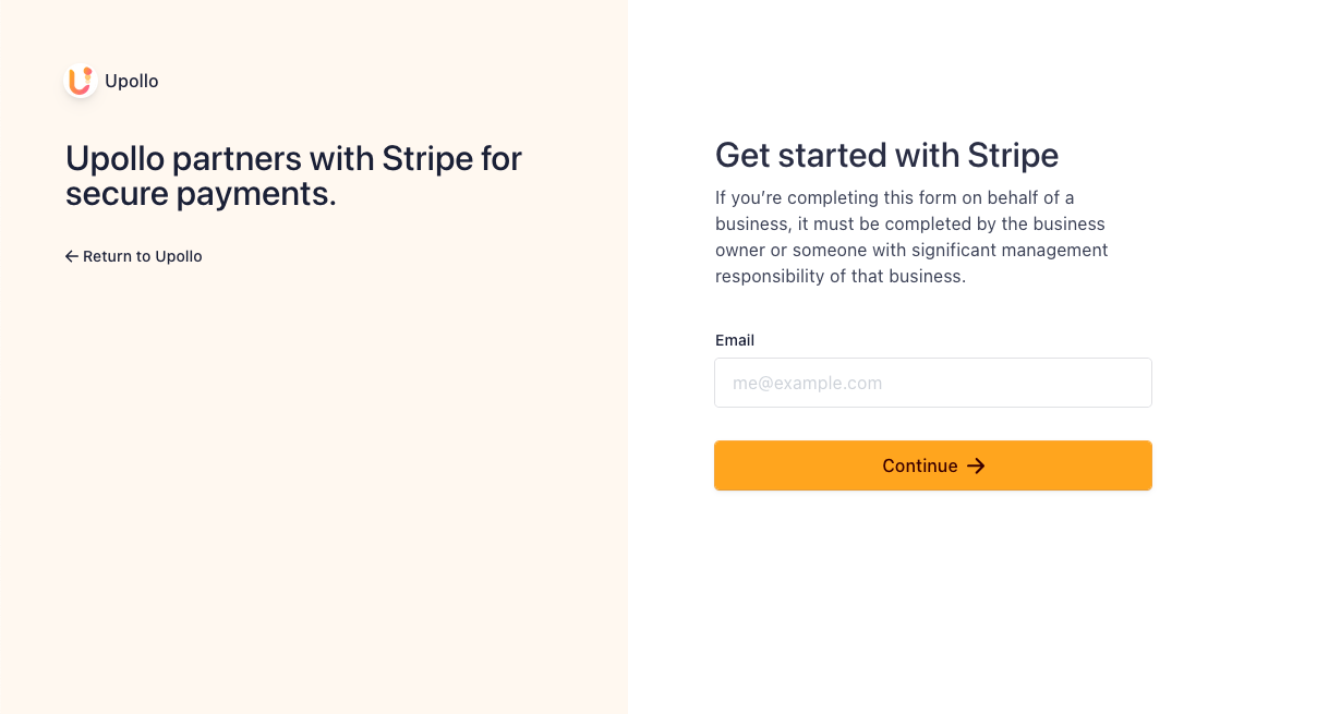 screenshot of stripe connection flow